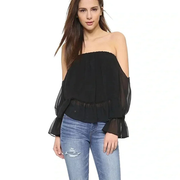 MISA T BAGS EUC Black Off the Shoulder Blouse Top Ruffle - Picture 11 of 11